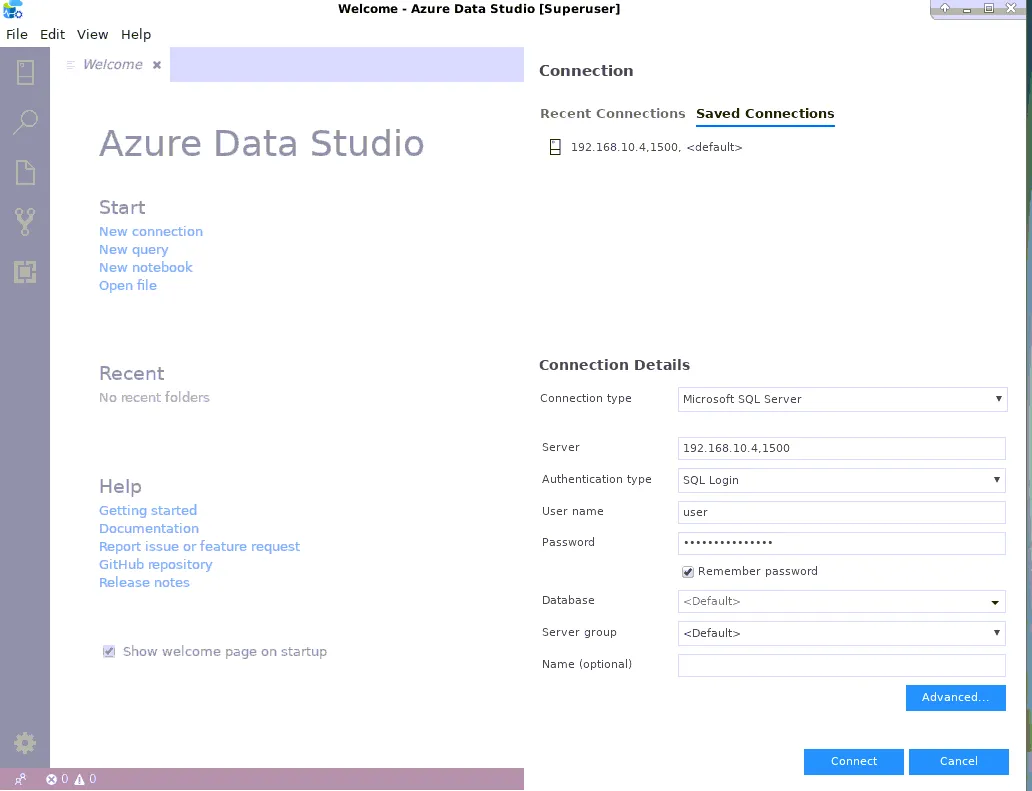 Azure Data Studio su Linux